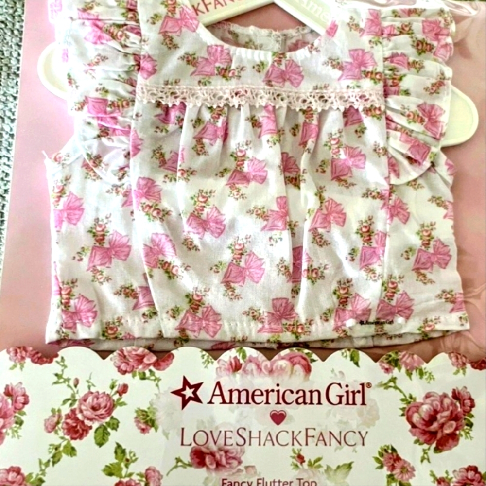 American Girl LoveShackFancy Pink Floral  Flutter Top New